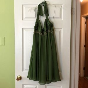 Green, halter style dress.